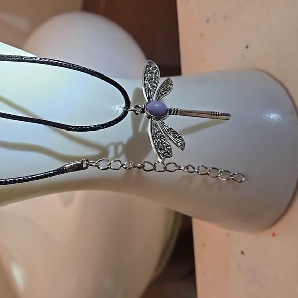 Silver Dragonfly Shape Inlaid Gemstone Fashion Pendant Necklace Boho - Picture 6 of 10